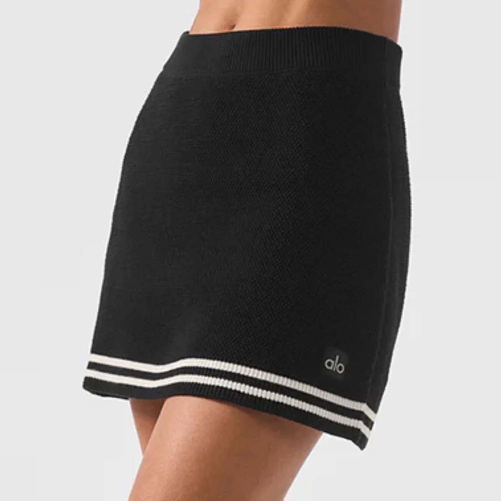 Alo Yoga Tennis Club Sweater Knit Skirt Black/Ivory S
